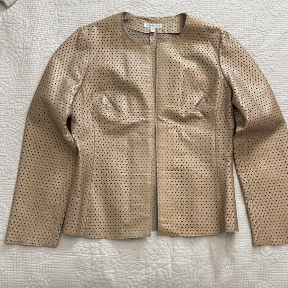 Gold Leather Jacket Perforated Bronze vintage metallic Blazer coat Yvonne Marie - Picture 5 of 9